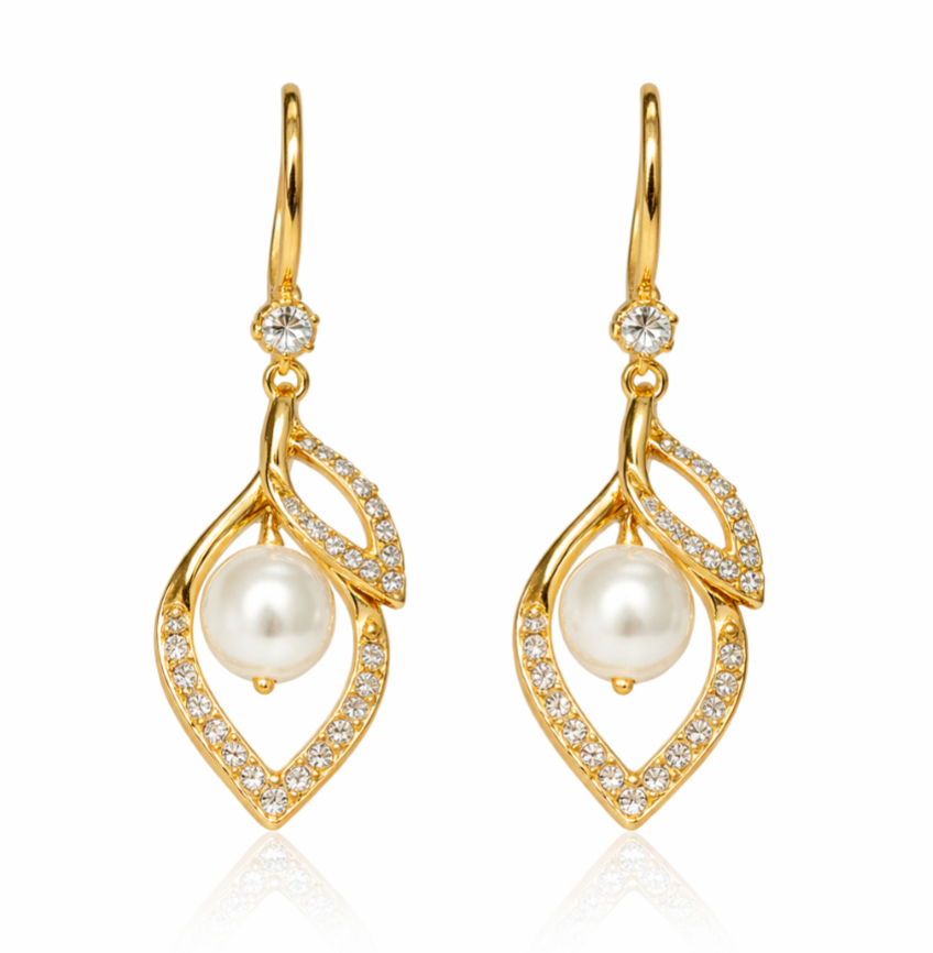 The Golden Oyster – Pearl Drop Earrings with Shell Motif