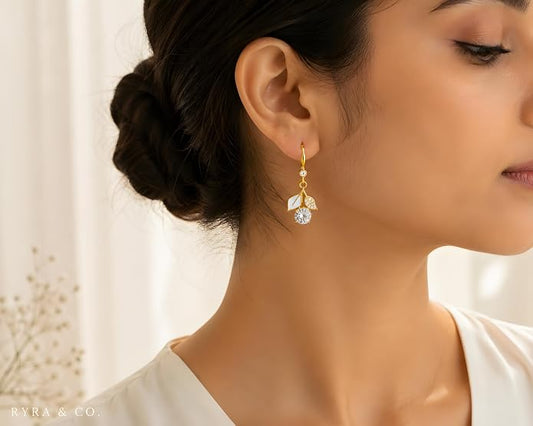 Geometric Hook Earrings for Women | Gold-Plated High-Grade Alloy | Lightweight Crystal Drop Design | Office, Casual & Date Night Wear | Thoughtful Gift