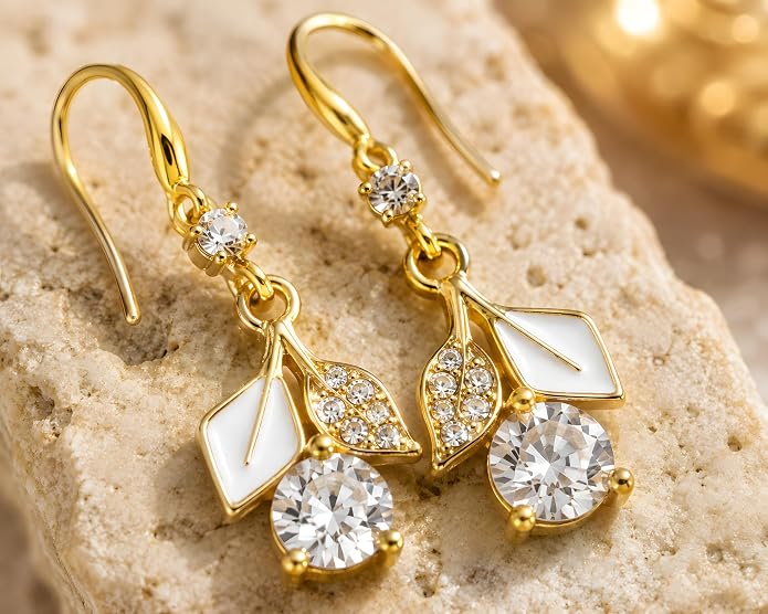 Geometric Hook Earrings for Women | Gold-Plated High-Grade Alloy | Lightweight Crystal Drop Design | Office, Casual & Date Night Wear | Thoughtful Gift