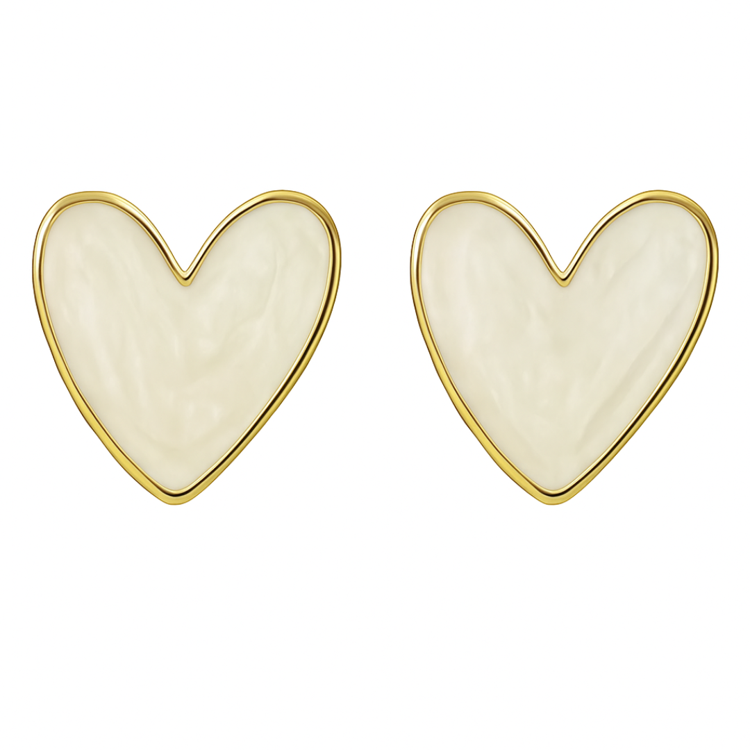 White Enamel Heart Stud Earrings