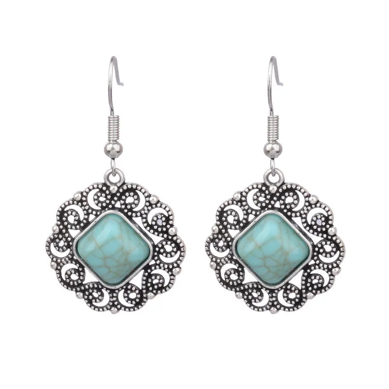 Retro Turquoise Water Drop Earrings – Plated Alloy Vintage Design