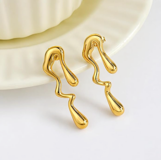 Abstract Wave Gold Drop Earrings