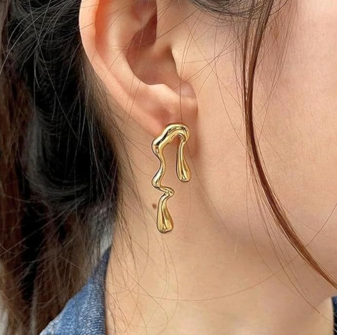 Abstract Wave Gold Drop Earrings