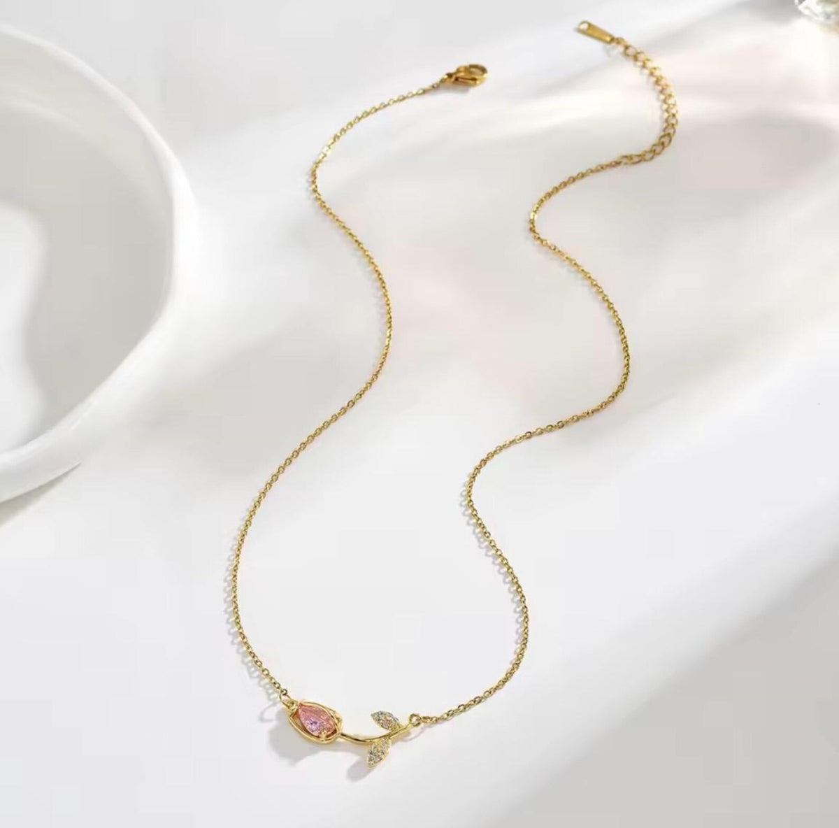 Floating Pink Tulip Necklace