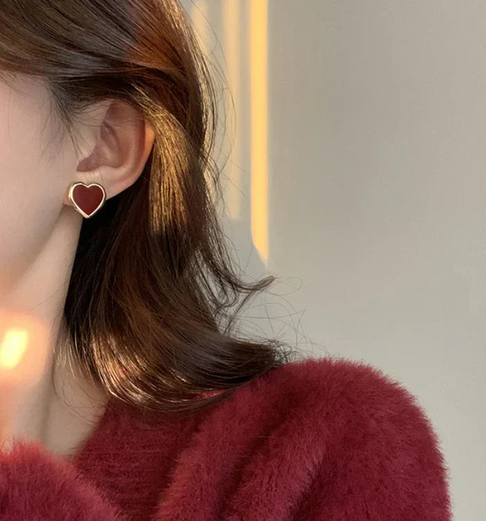 Dark Red Heart Studs image 3