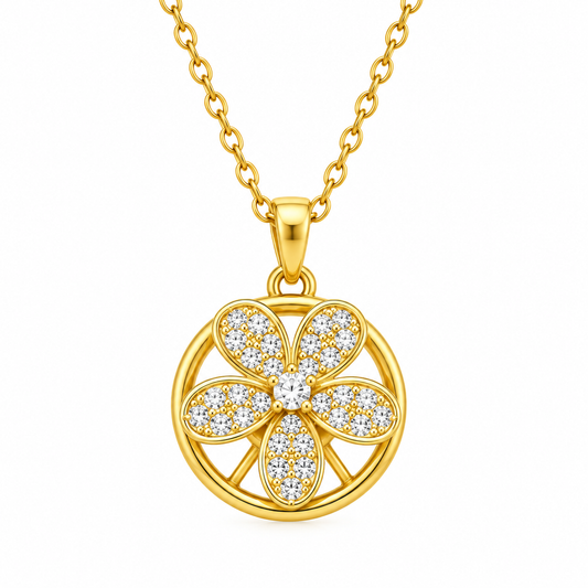 Gold Floral Crystal Pendant Necklace