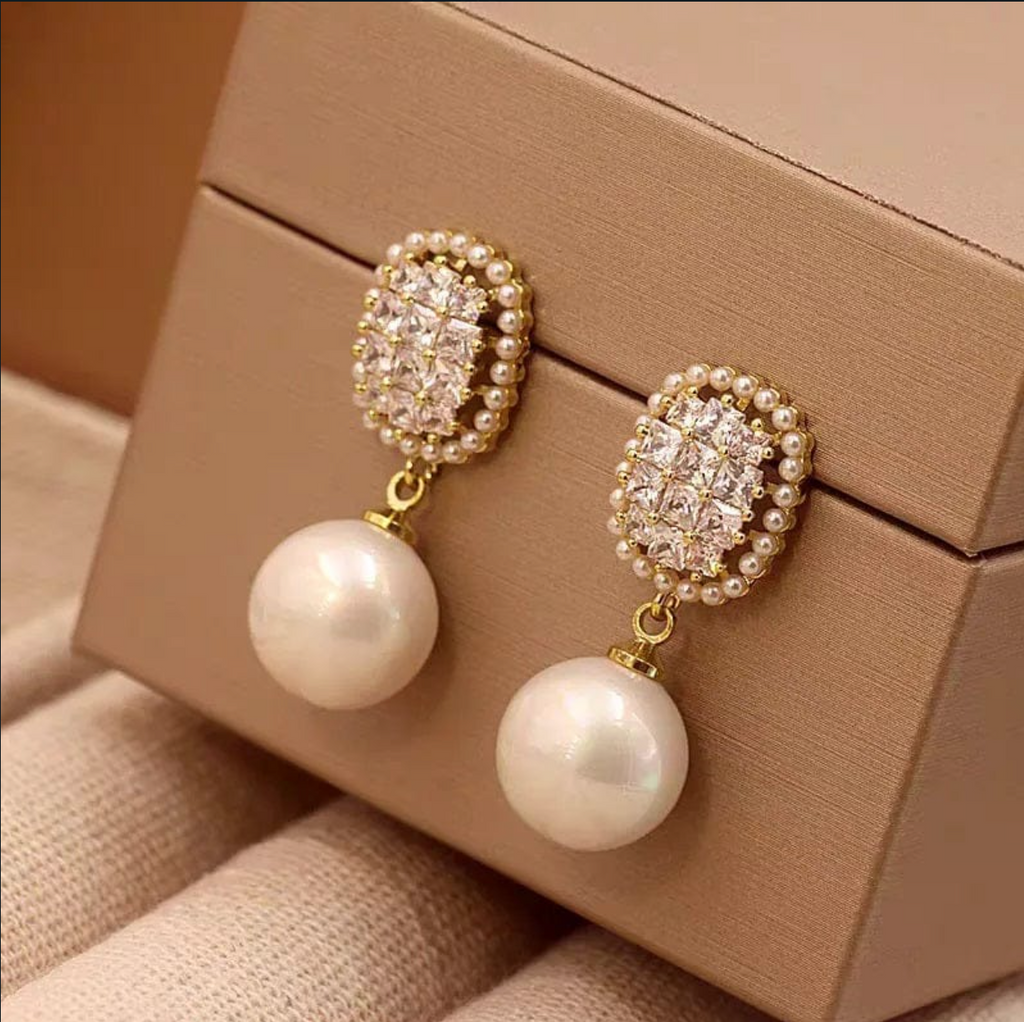 Crystal & Pearl Drop Earrings image 2