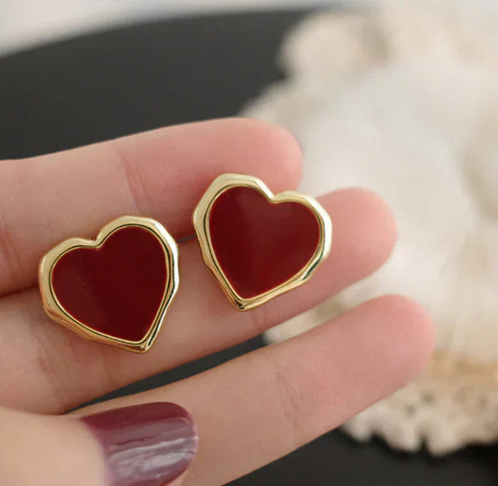 Dark Red Heart Studs image 1