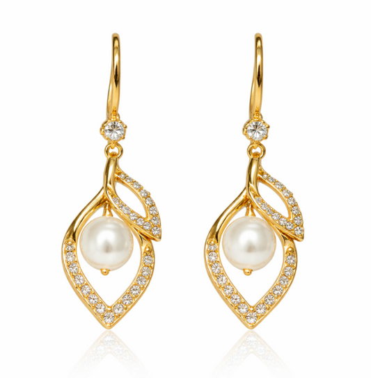 The Golden Oyster – Pearl Drop Earrings with Shell Motif