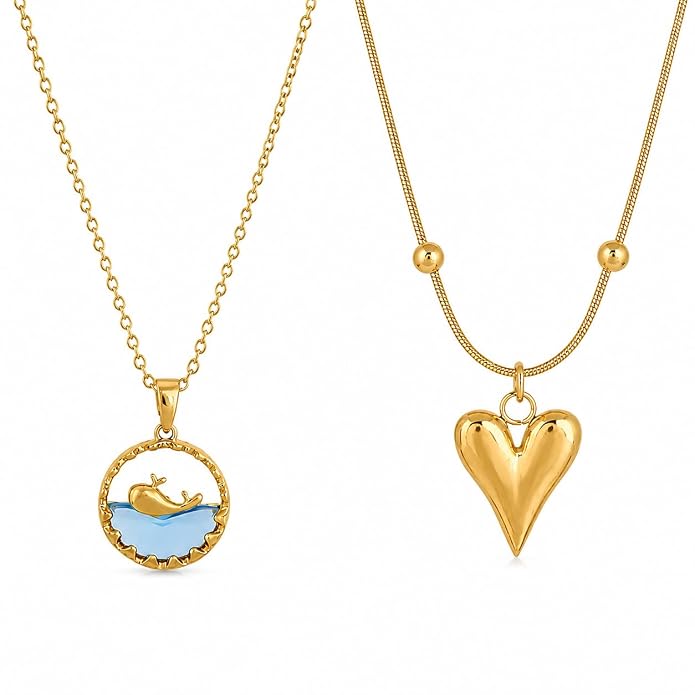 Gold-Tone Heart & Blue Pendant Necklaces