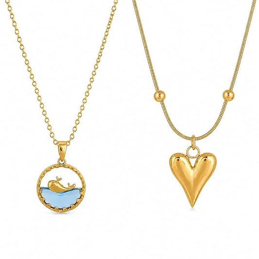 Gold-Tone Heart & Blue Pendant Necklaces