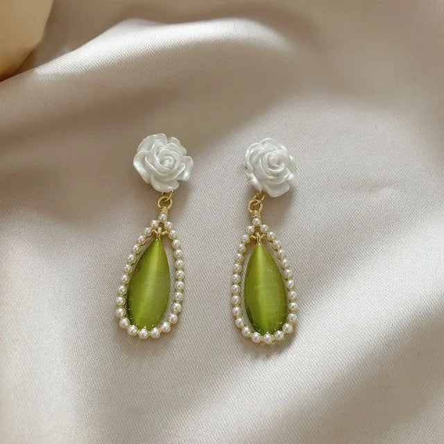 White Rose Drop Earrings image 2