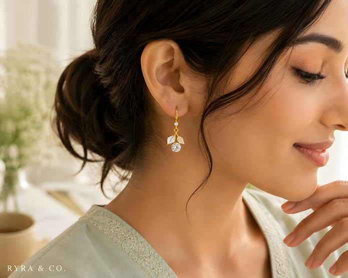 Geometric Hook Earrings for Women | Gold-Plated High-Grade Alloy | Lightweight Crystal Drop Design | Office, Casual & Date Night Wear | Thoughtful Gift