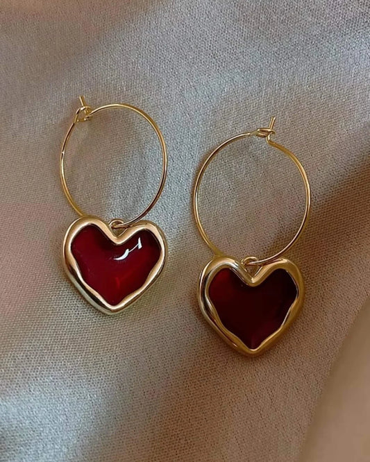 Red Heart Drop Hoop Earring image 0