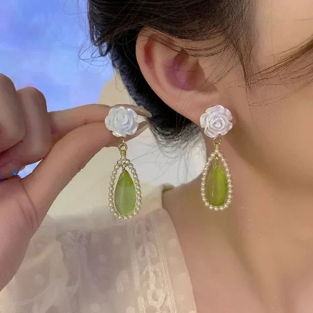 White Rose Drop Earrings image 1