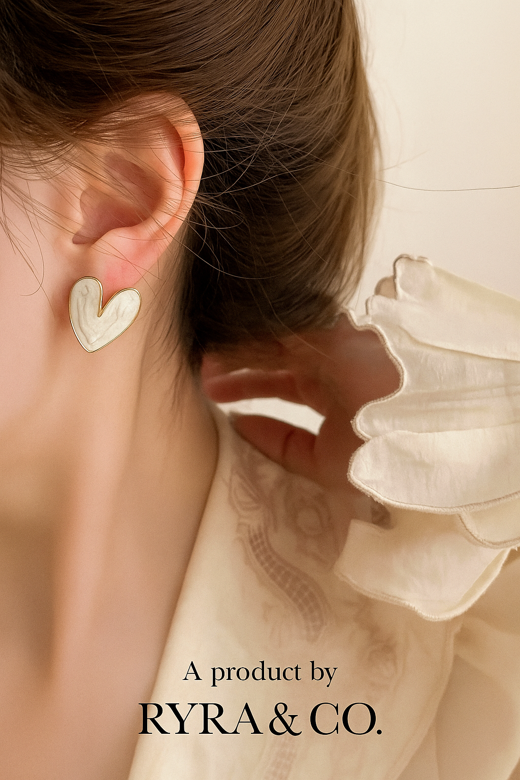 White Enamel Heart Stud Earrings