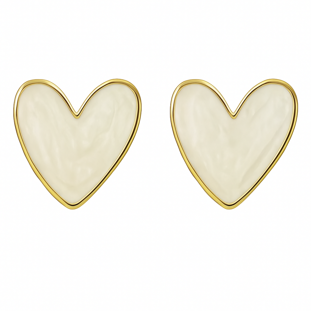 White Enamel Heart Stud Earrings