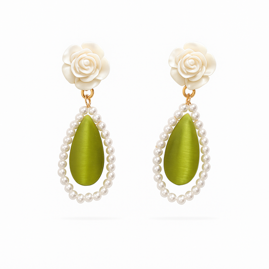 White Rose Drop Earrings