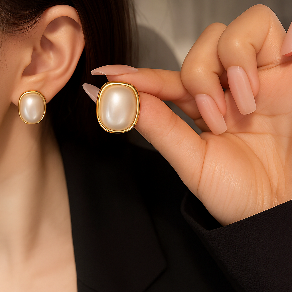 Pearl Geometric Stud Earrings