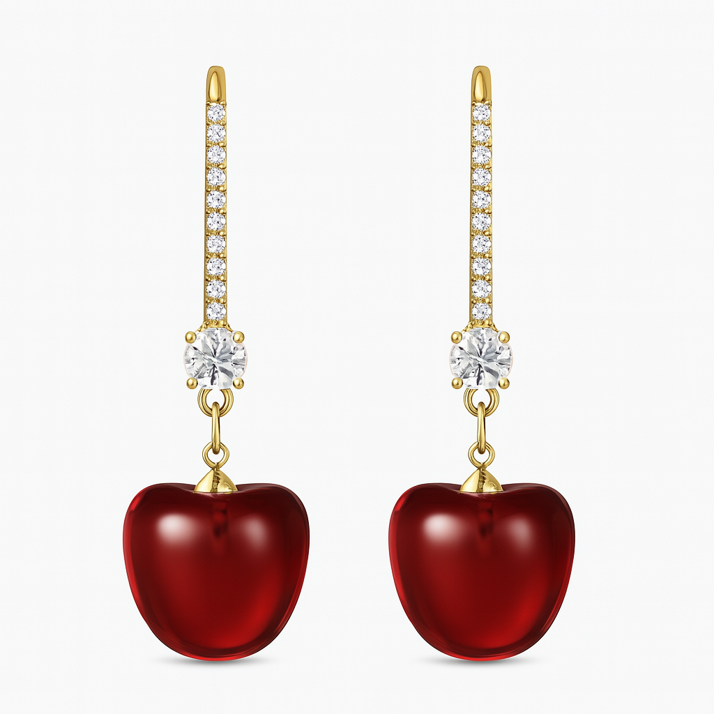 Ruby Cherry Hook Earrings