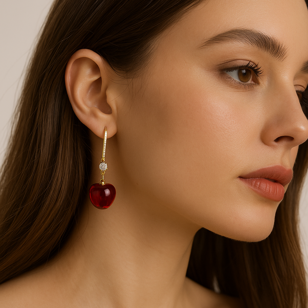Ruby Cherry Hook Earrings