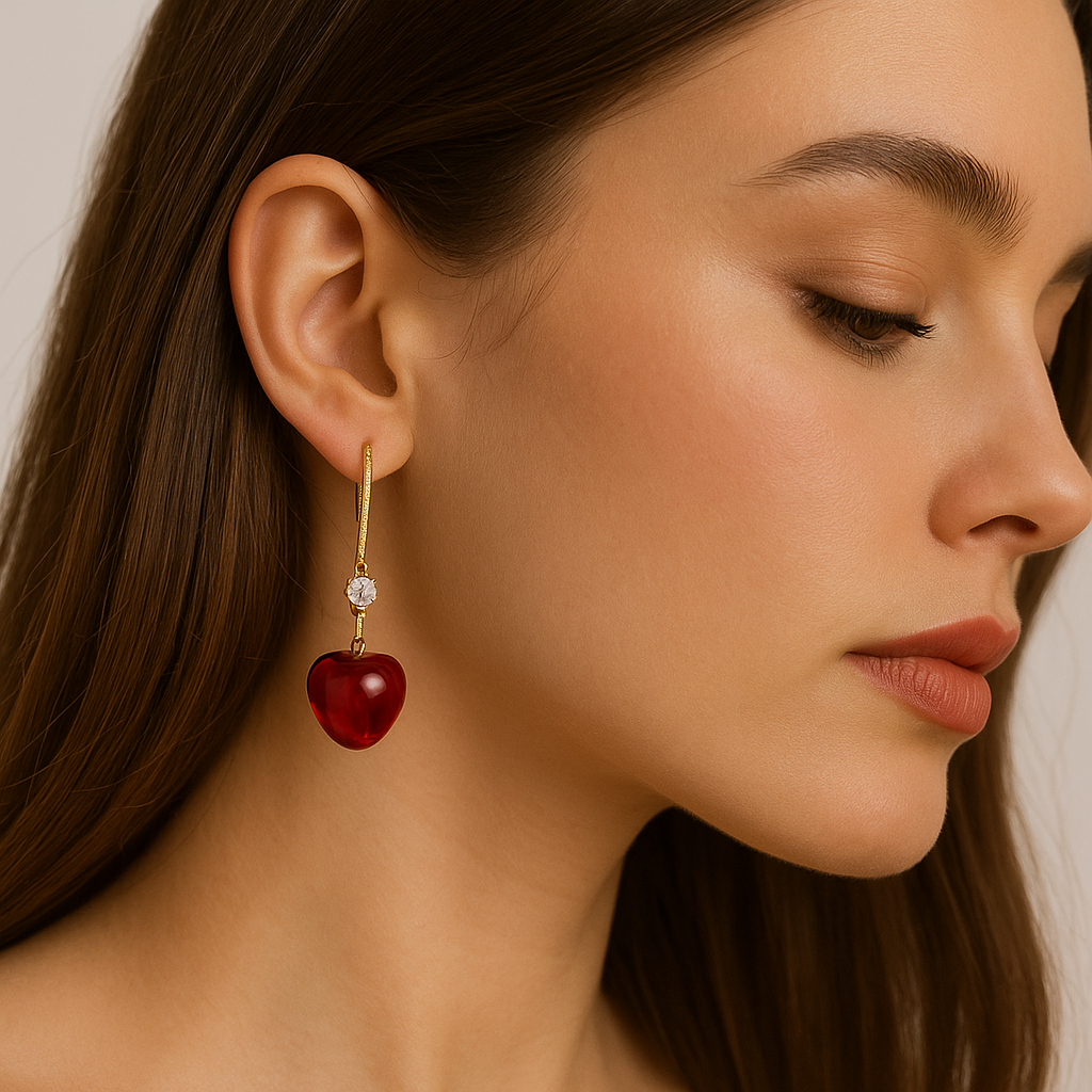 Ruby Cherry Hook Earrings