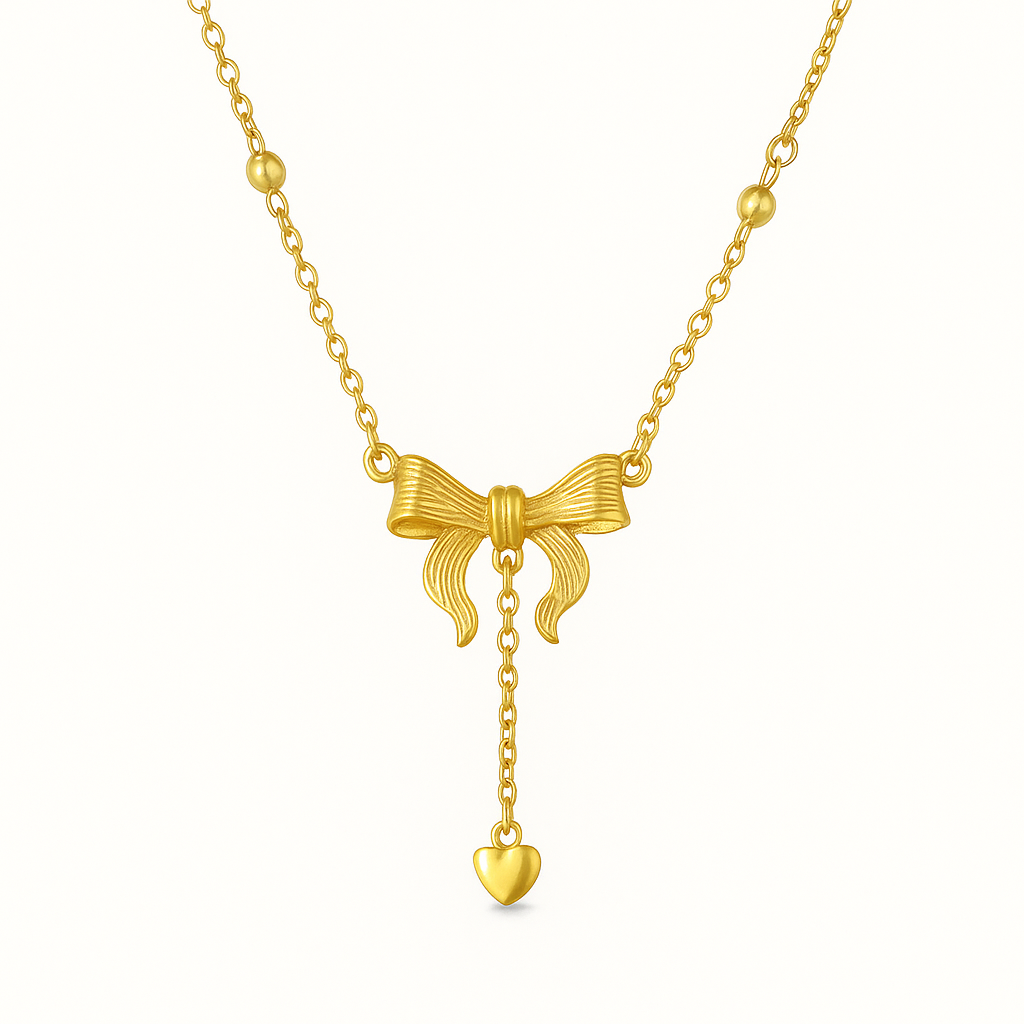 Bow & Heart Stainless Steel Necklace
