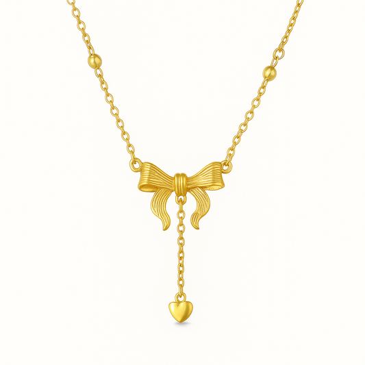 Bow & Heart Stainless Steel Necklace