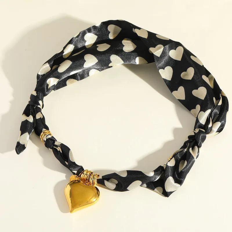 Polka Dot Heart Scarf Necklace – Black