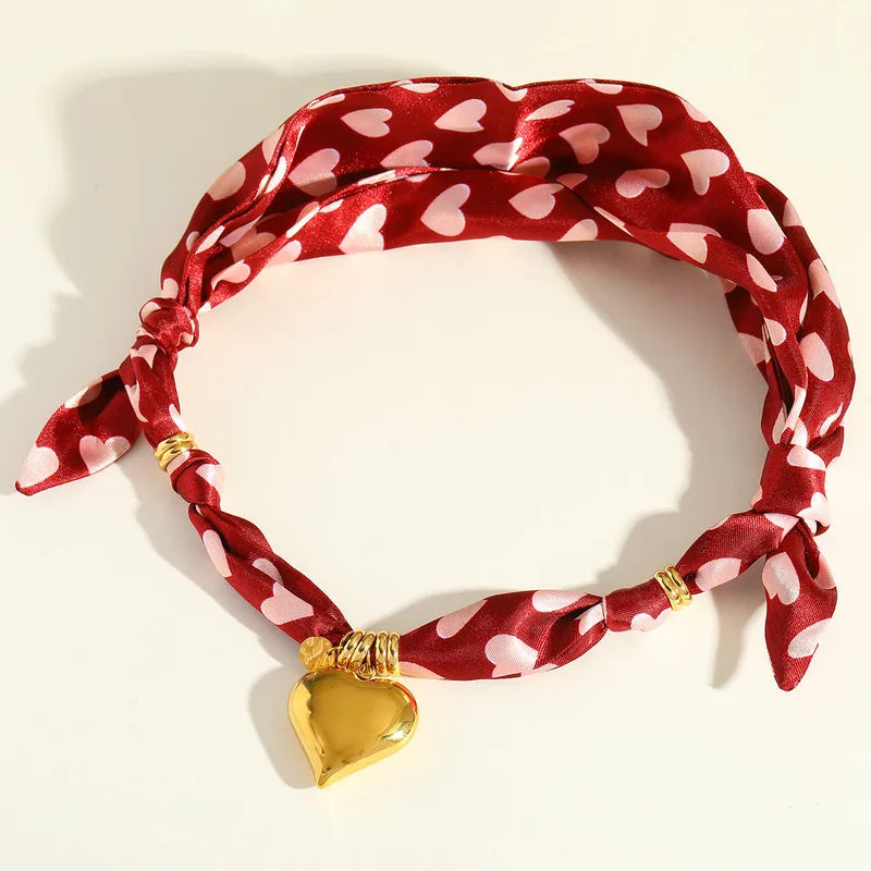 Polka Dot Heart Scarf Necklace – Red