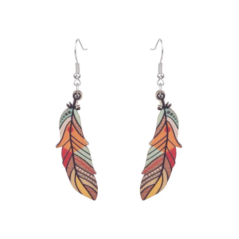 Feather Tassel Boho Drop Earrings – PU Leather Design