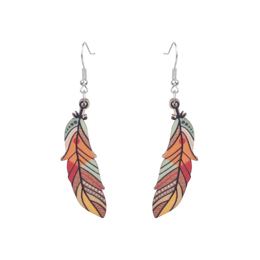 Feather Tassel Boho Drop Earrings – PU Leather Design