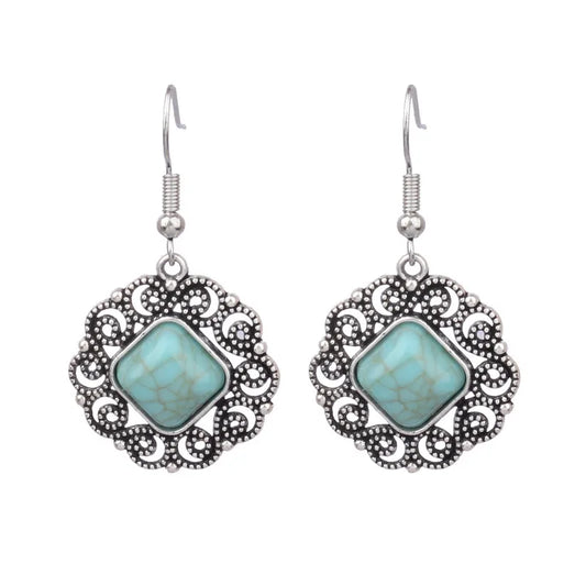 Retro Turquoise Water Drop Earrings – Plated Alloy Vintage Design
