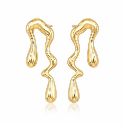 Abstract Wave Gold Drop Earrings