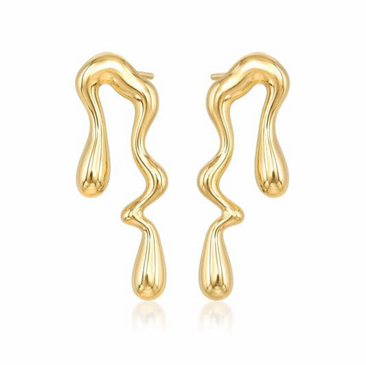 Abstract Wave Gold Drop Earrings