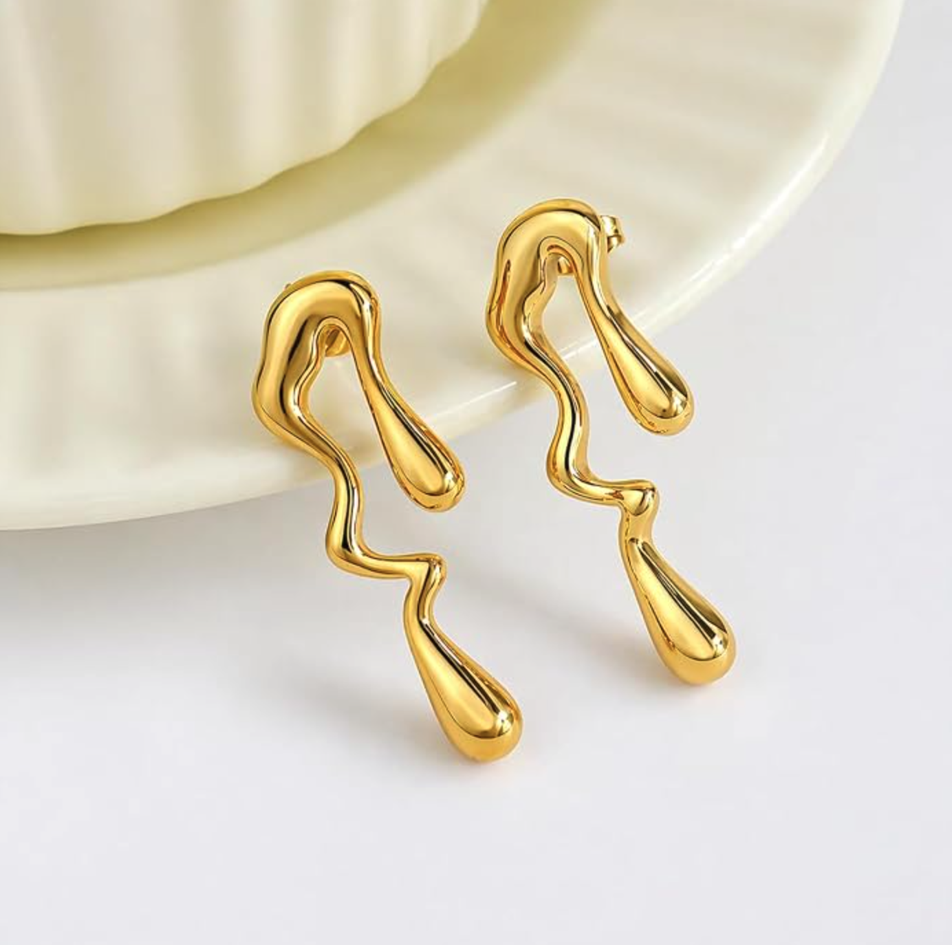 Abstract Wave Gold Drop Earrings