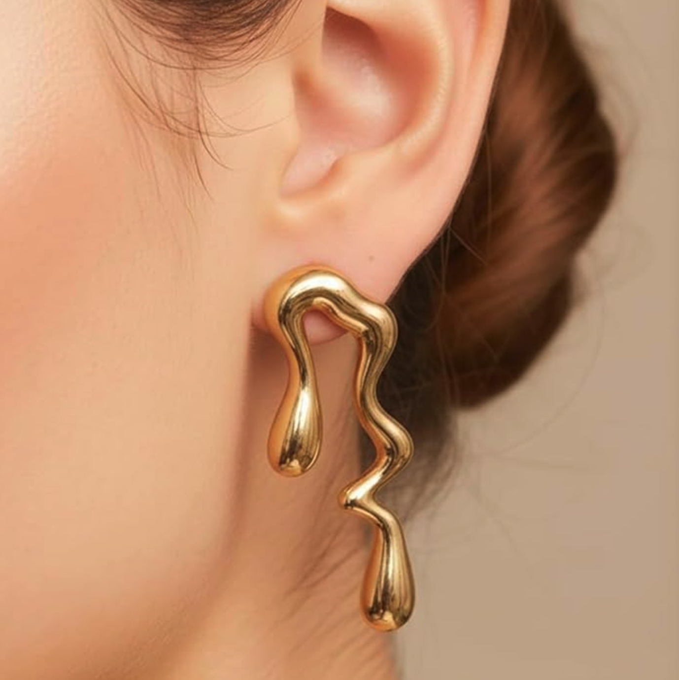 Abstract Wave Gold Drop Earrings