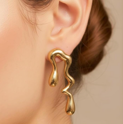 Abstract Wave Gold Drop Earrings