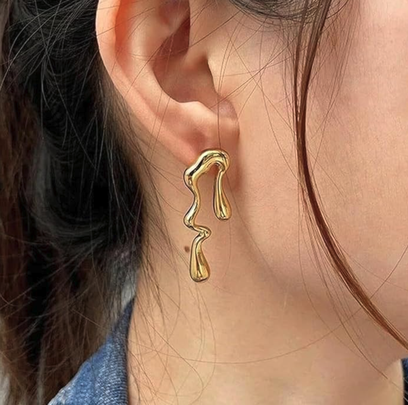 Abstract Wave Gold Drop Earrings