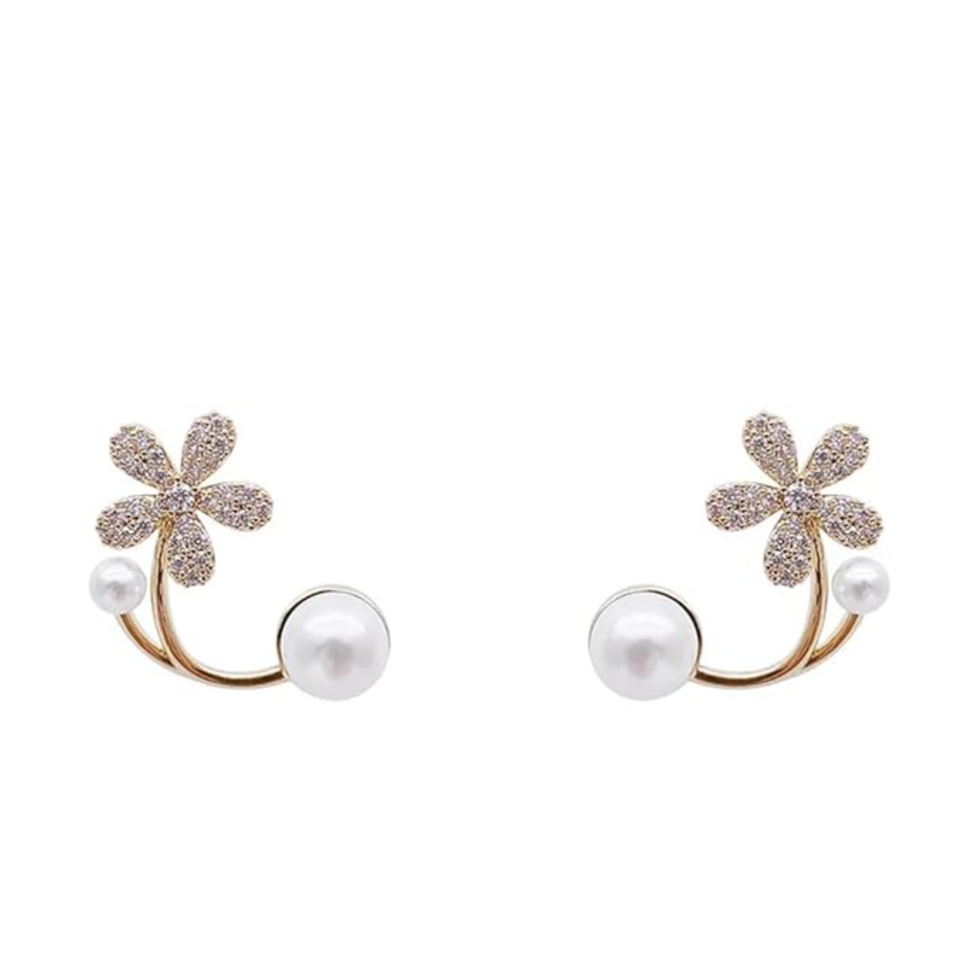 Diamond Flower & Pearl Stud Earrings