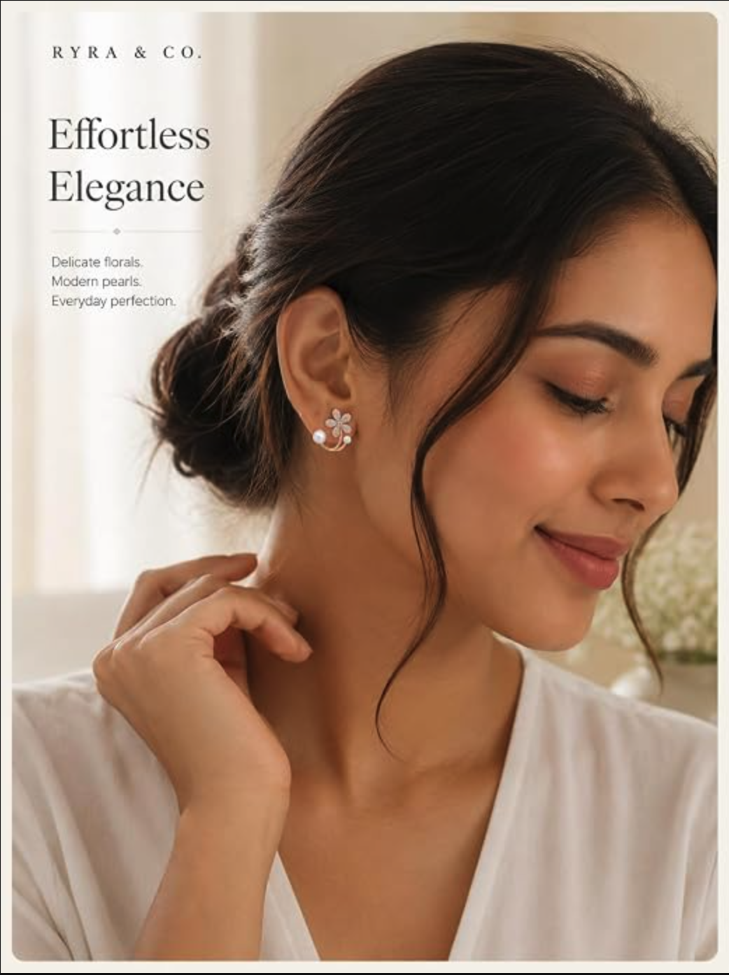 Diamond Flower & Pearl Stud Earrings