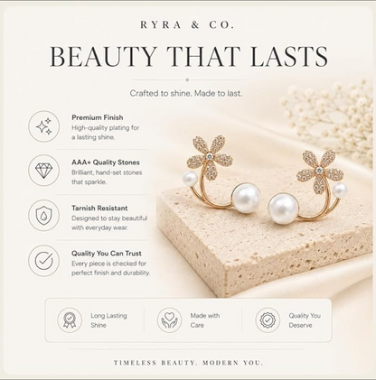 Diamond Flower & Pearl Stud Earrings