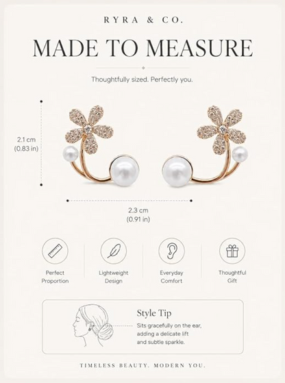 Diamond Flower & Pearl Stud Earrings
