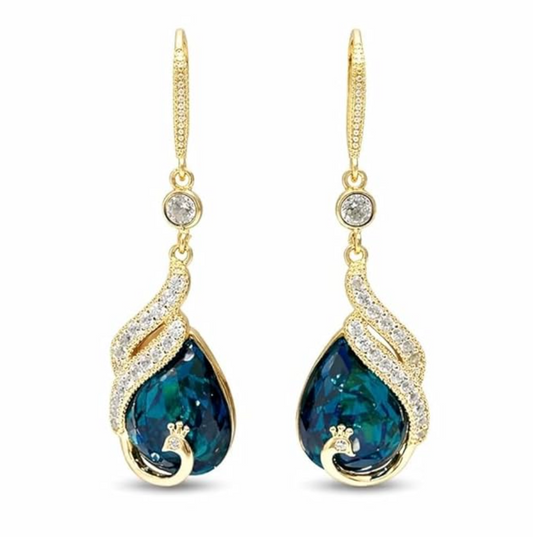 Elegant Luxury Blue Crystal Peacock Earrings