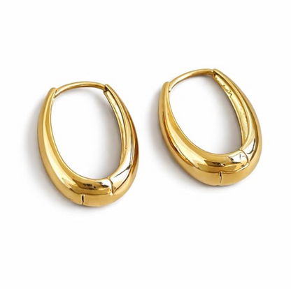 Gold Oval Minimal Drop Earrings
