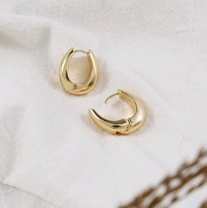 Gold Oval Minimal Drop Earrings