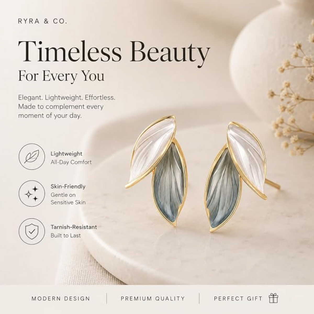 Two-Tone Leaf Design Earrings