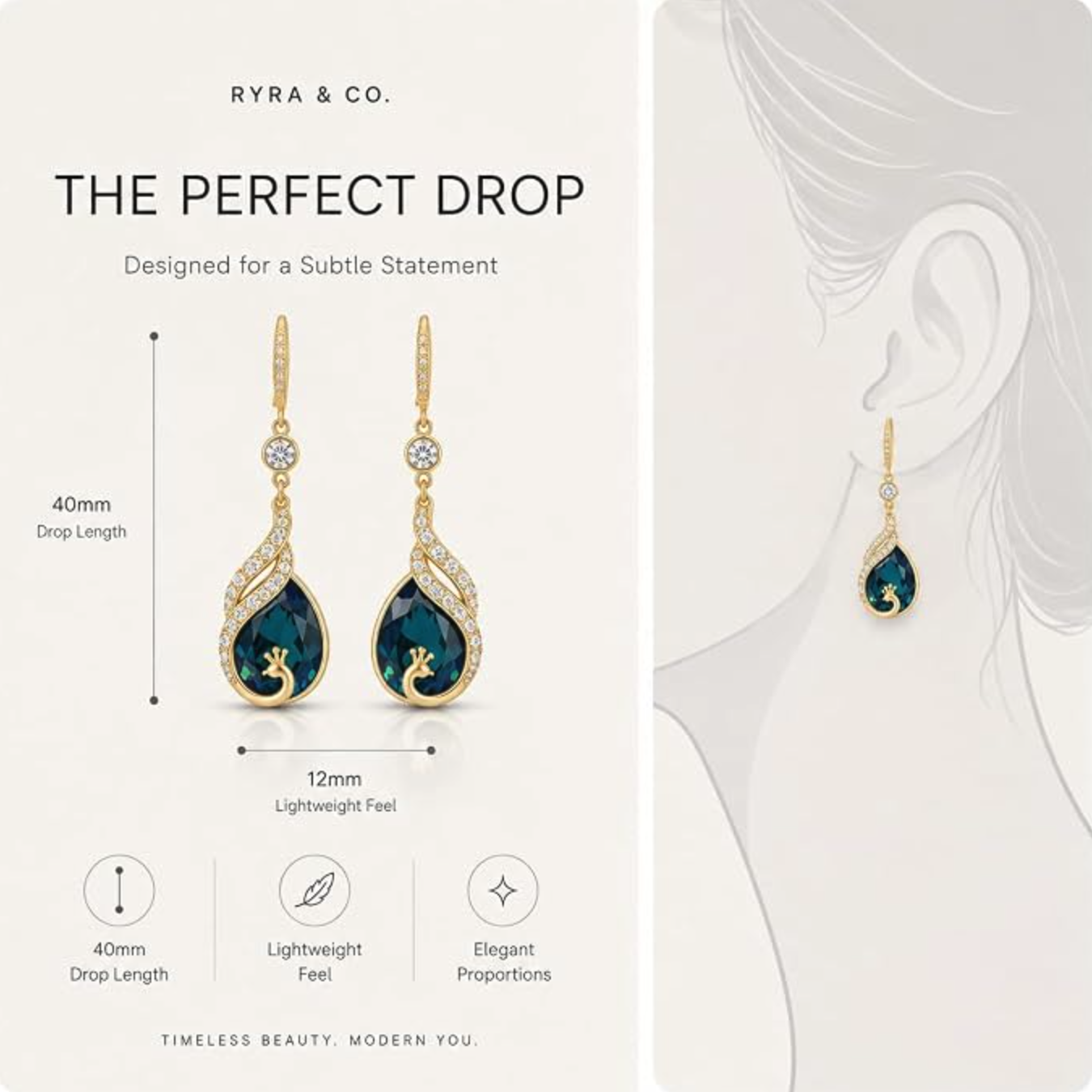 Elegant Luxury Blue Crystal Peacock Earrings