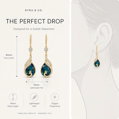 Elegant Luxury Blue Crystal Peacock Earrings