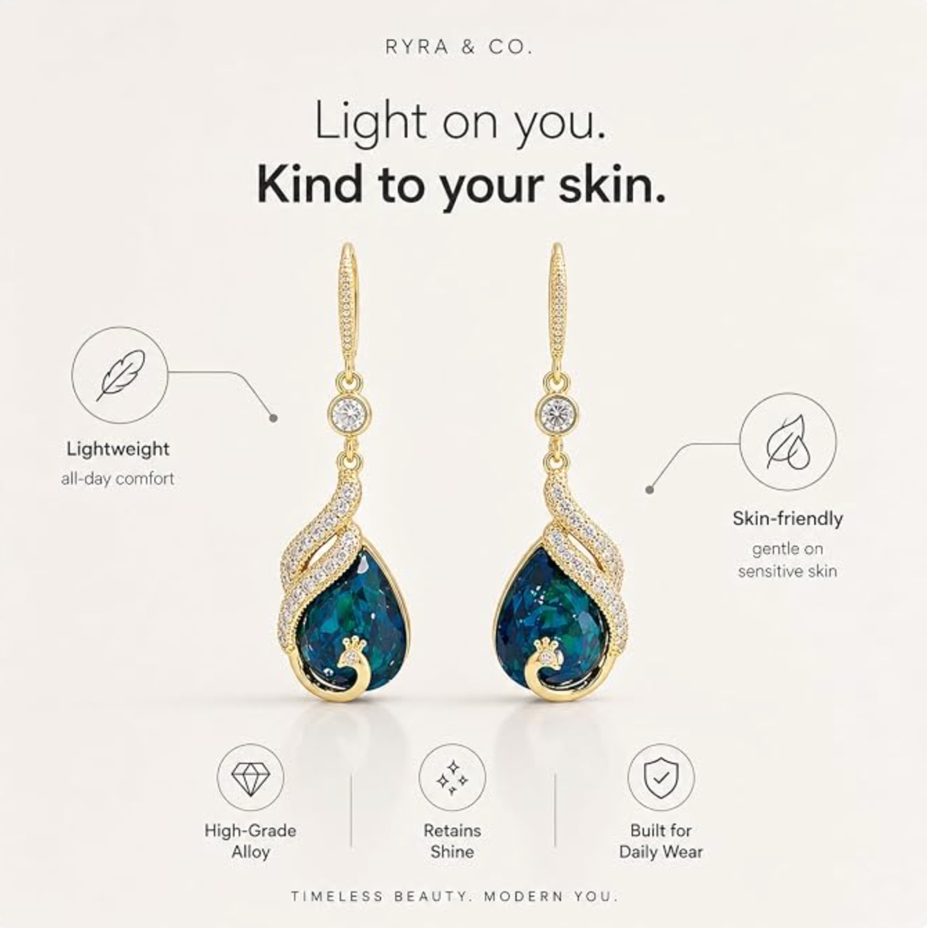 Elegant Luxury Blue Crystal Peacock Earrings